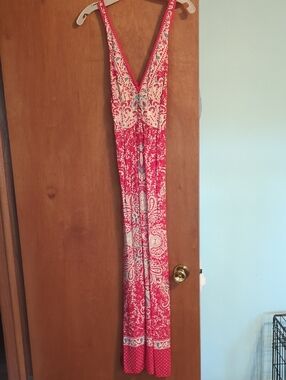 Angie Pink Paisley V-Neck Maxi Dress